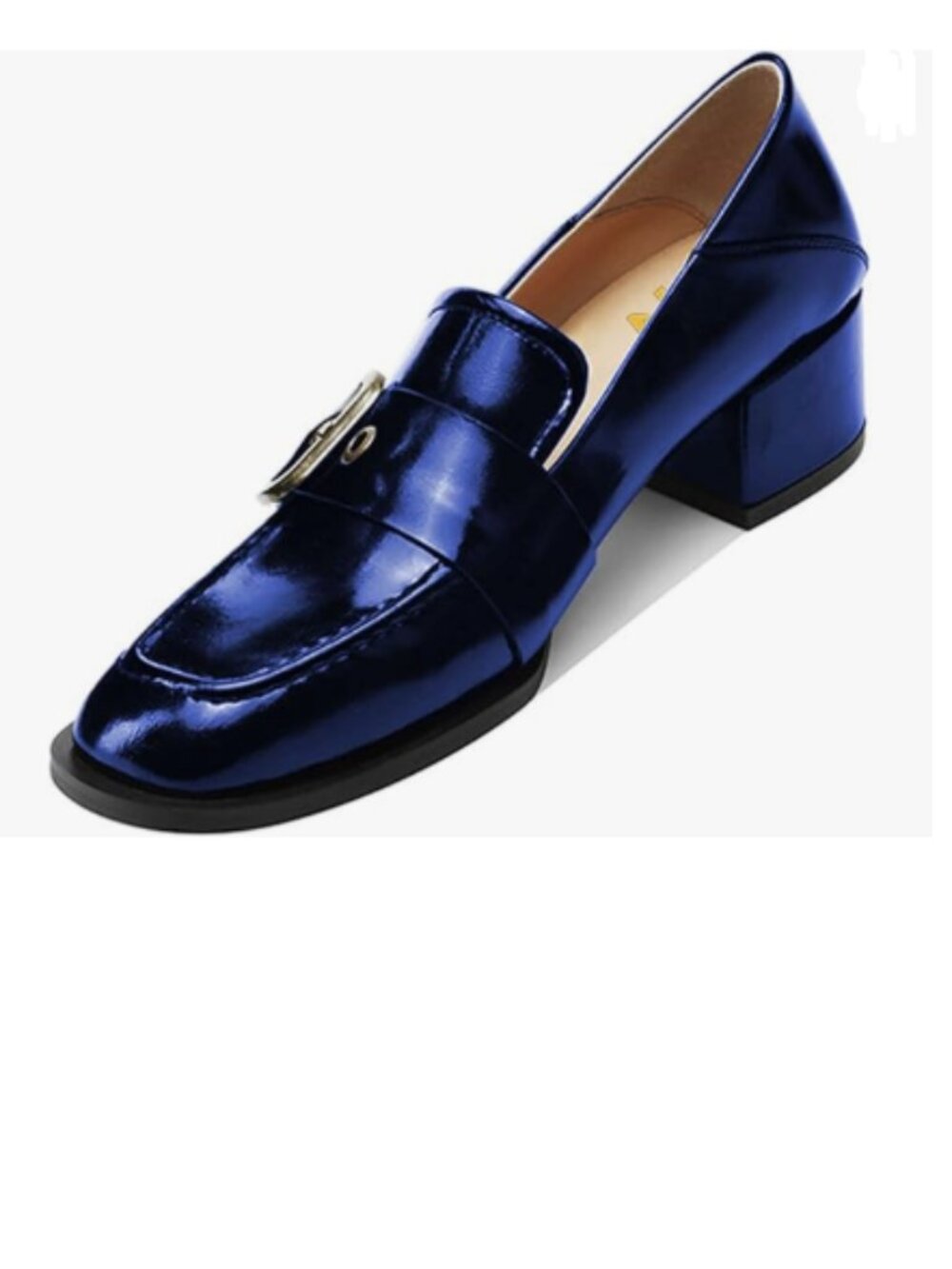YDN Blue Square Toe Loafers Slip on Block Low Heel Pumps Buckle Wear Shoes